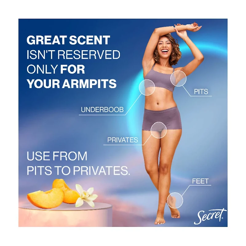 Secret Whole Body Aluminum Free Body Spray Deodorant For Women, Peach & Vanilla