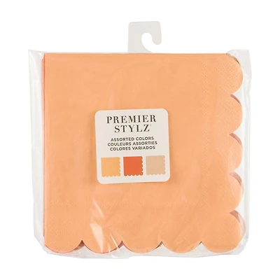 Boho Peach, Coral, and Brown Assorted Scalloped Beverage Napkins, 16 ct
