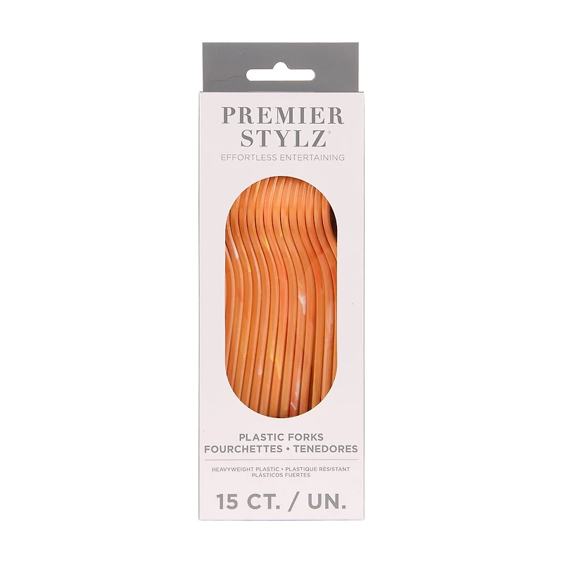 Pink & Orange Marble Plastic Forks, 15 ct