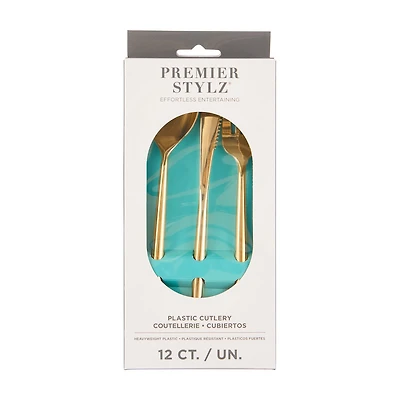 Gold Metallic Assorted Plastic Cutlery, 12 ct