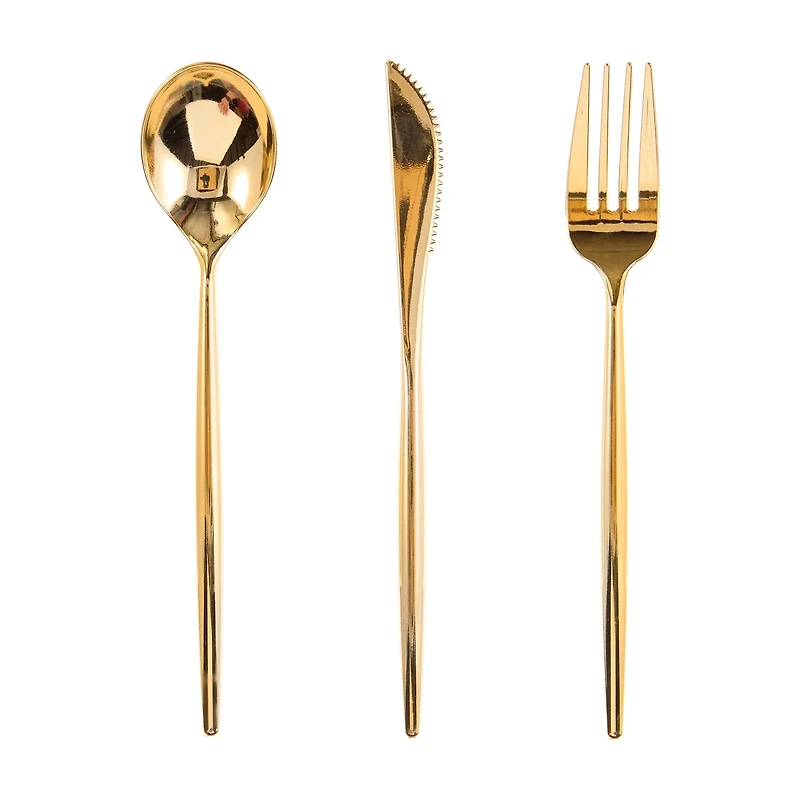 Gold Metallic Assorted Plastic Cutlery, 12 ct