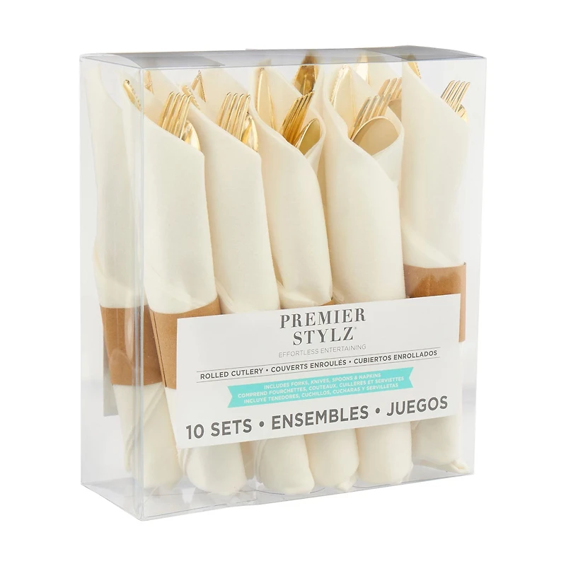 Gold Pre-Rolled Plastic Cutlery Sets, 10 ct