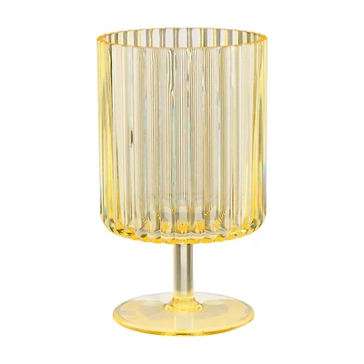 Yellow Translucent Fluted Reusable Plastic Wine Glass, 12.5 oz