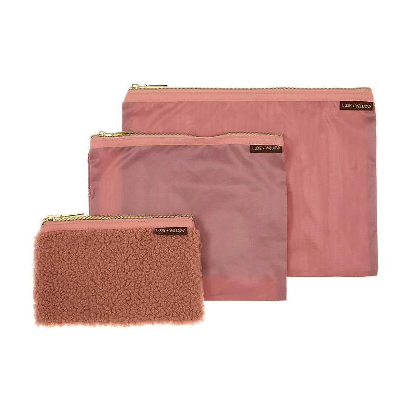Luxe Willow Sherpa Pouch Set, 3 Piece