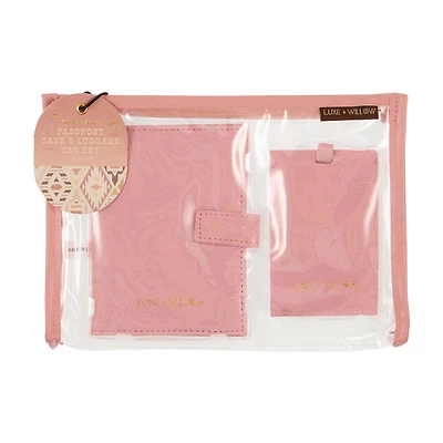Luxe & Willow Passport Case and Luggage Tag Set, Sunset Pink