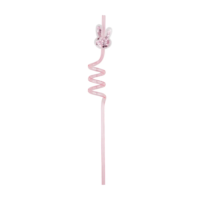 Plastic Spiral Straws with Glitter Bunny, 4 ct