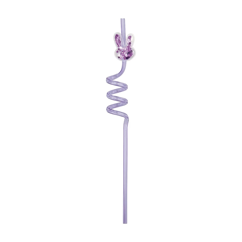 Plastic Spiral Straws with Glitter Bunny, 4 ct
