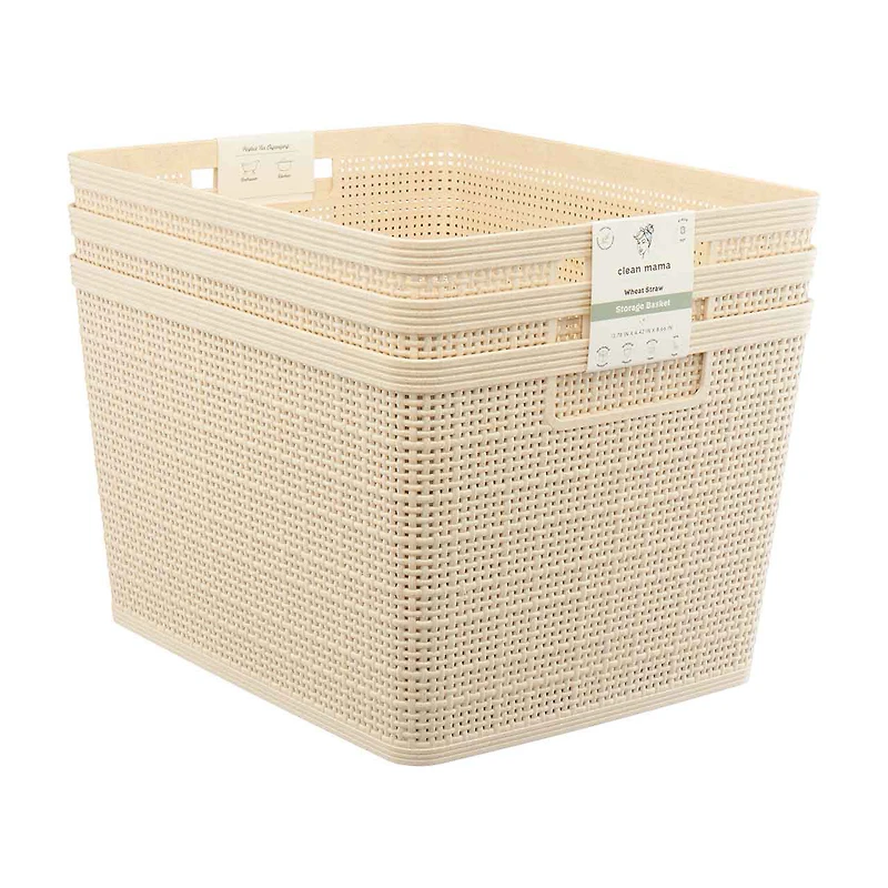Clean Mama 3-piece Wheat Straw Storage Basket Set