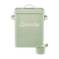 Clean Mama Sage Green Tin Laundry Powder Detergent Storage Bin with Scoop