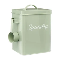 Clean Mama Sage Green Tin Laundry Powder Detergent Storage Bin with Scoop