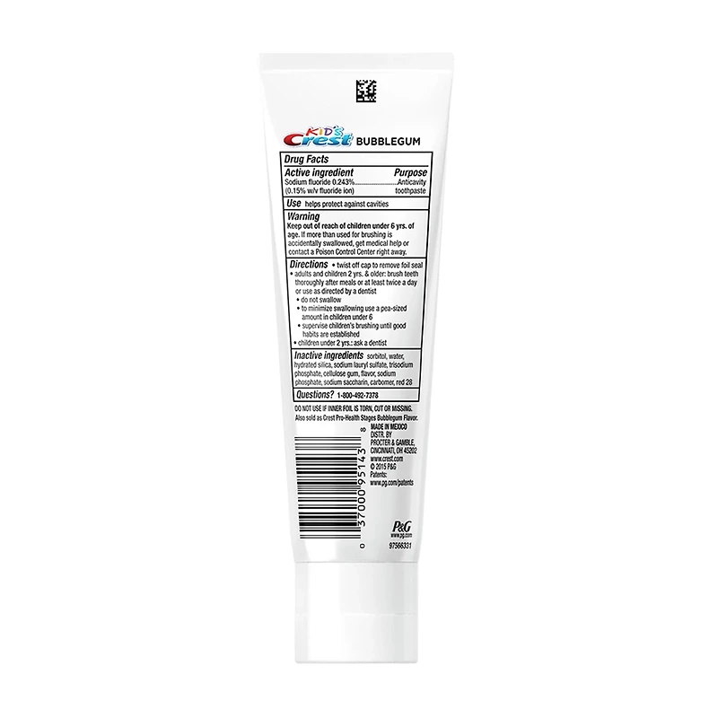 Kid's Crest Cavity Protection Bubblegum Flavor Toothpaste Gel Formula, 4.2 oz
