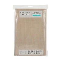 Premier Stylz Tan Fabric Pattern Rectangular Flannel Backed Vinyl Table Cover, 54 in x 84 in