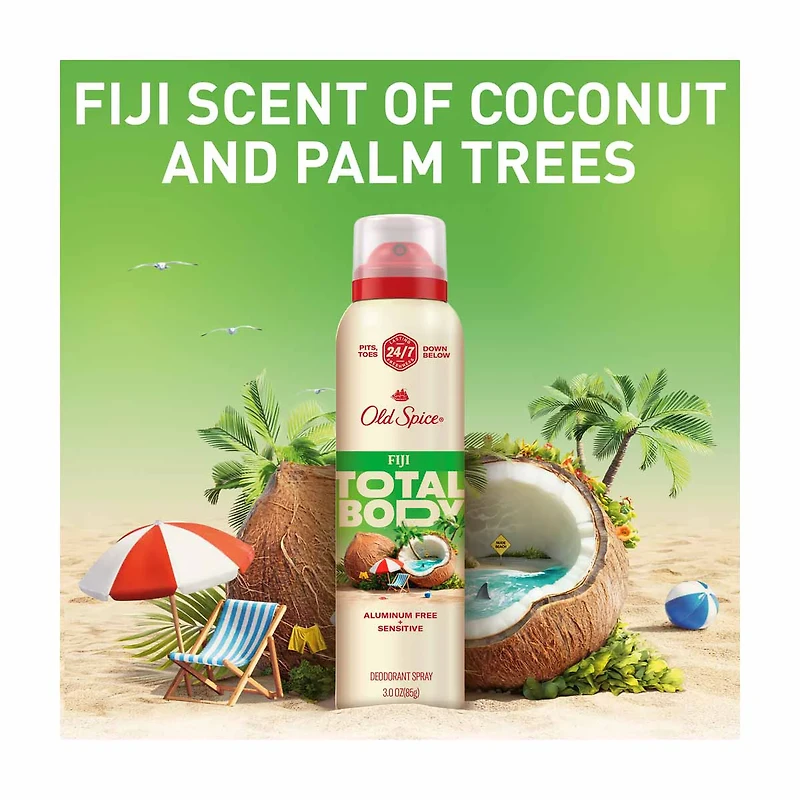 Old Spice Aluminum Free Total Body Deodorant Spray, Fiji Scent, 3 oz