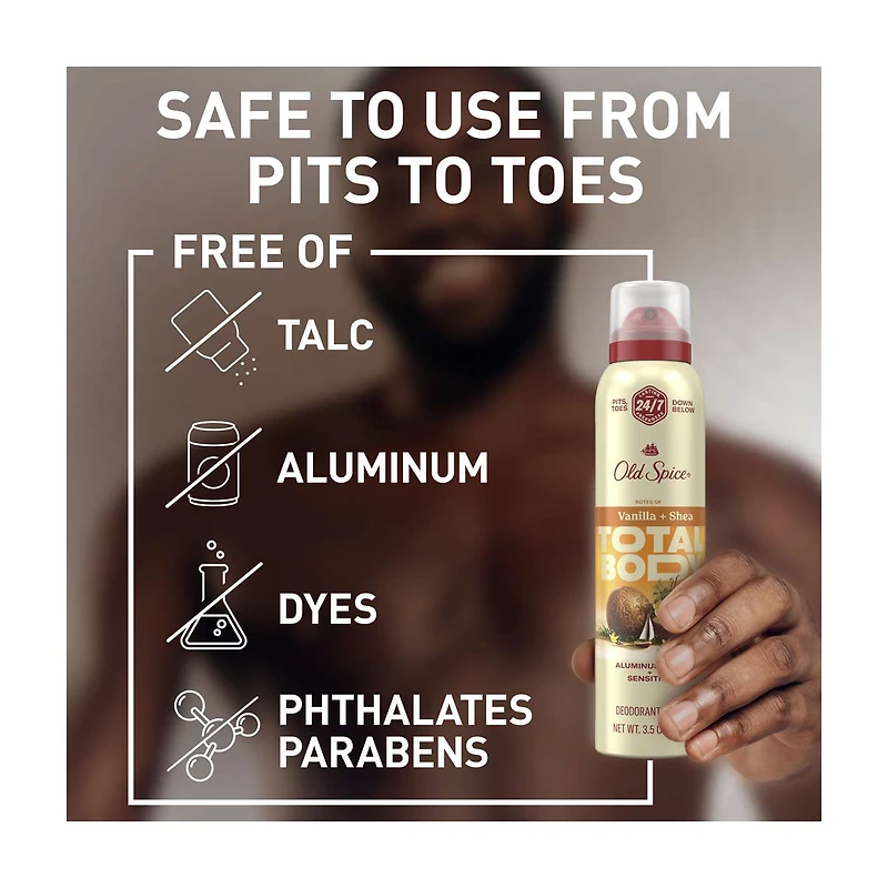 Old Spice Aluminum Free Total Body Deodorant Spray, Vanilla + Shea, 3.5 oz