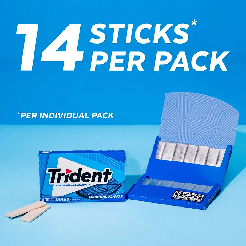 Trident Sugar Free Chewing Gum Sticks Original Flavor, 14ct Single Pack