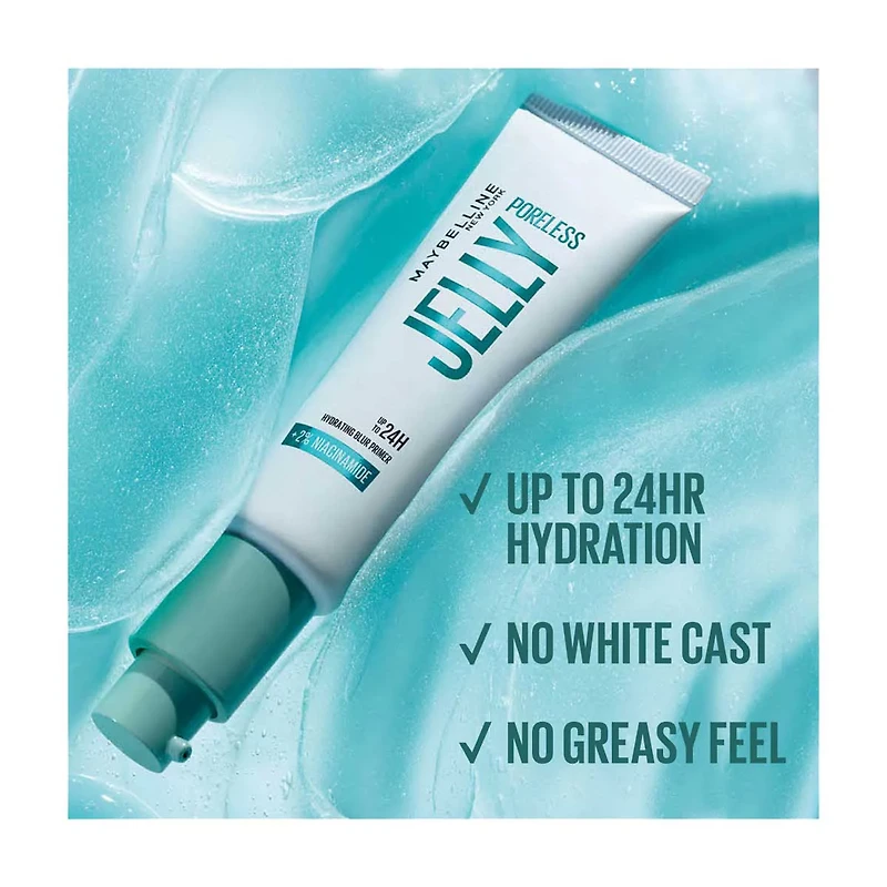 Maybelline New York Poreless Jelly Hydrating Blur Primer with 2% Niacinamide, 1.0 fl oz