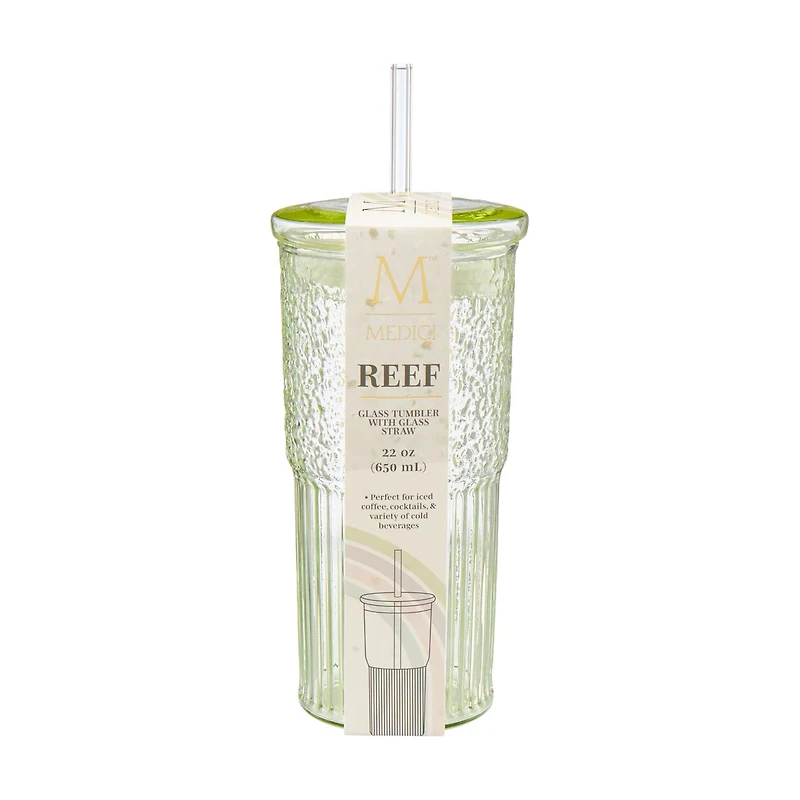 Medici Reef Glass Tumbler with Straw, 22 oz, Assorted