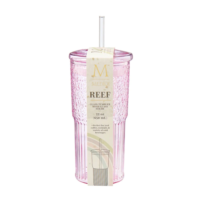 Medici Reef Glass Tumbler with Straw, 22 oz, Assorted