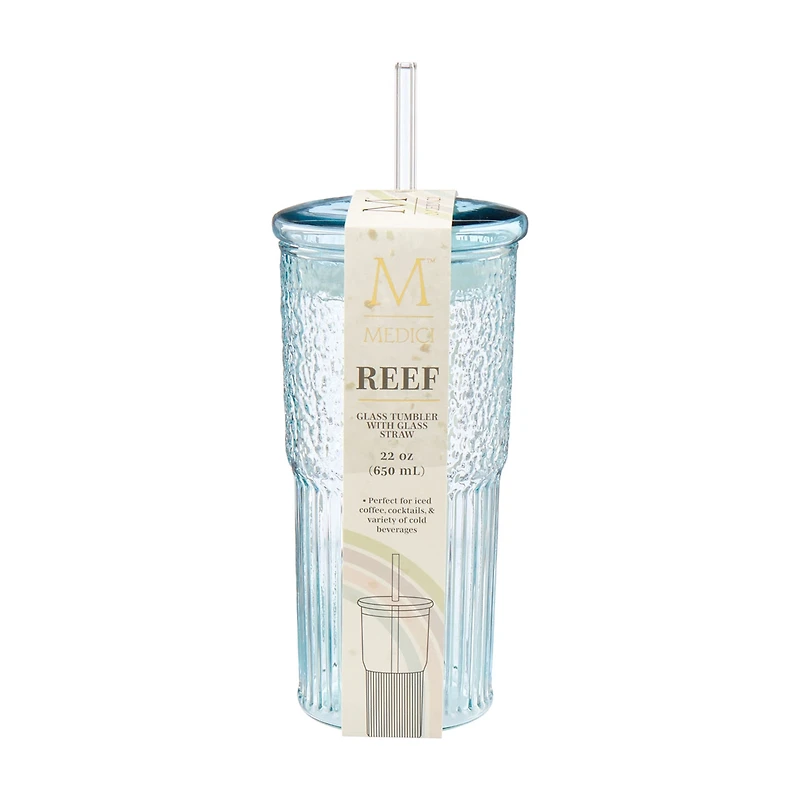 Medici Reef Glass Tumbler with Straw, 22 oz, Assorted