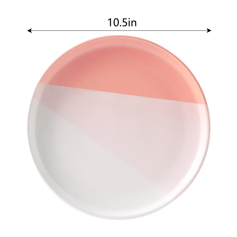 Round Dinner Plate, Pink And White, 10.5 in