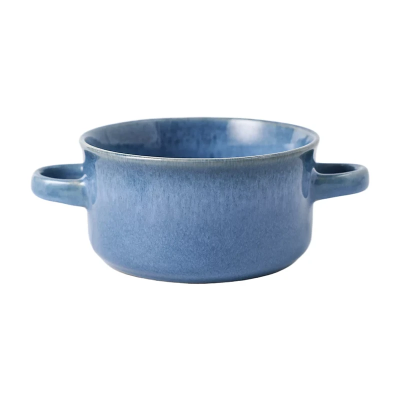 Soup Mug With Handle, White And Blue