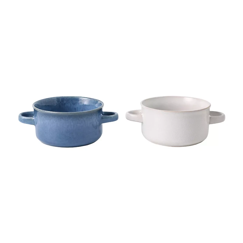 Soup Mug With Handle, White And Blue