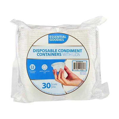 Essential Goodies Clear Plastic Disposable Condiment Containers with Lids, 2 oz,