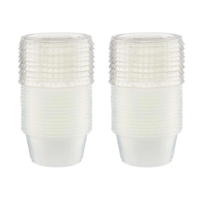 Essential Goodies Clear Plastic Disposable Condiment Containers with Lids, 2 oz,