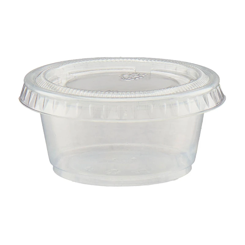 Essential Goodies Clear Plastic Disposable Condiment Containers with Lids, 2 oz,