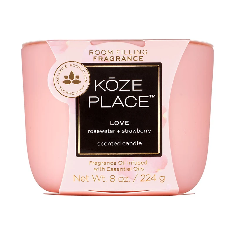 Koze Place Love Rosewater & Strawberry Scented Candle, 8 oz
