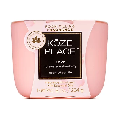 Koze Place Love Rosewater & Strawberry Scented Candle, 8 oz