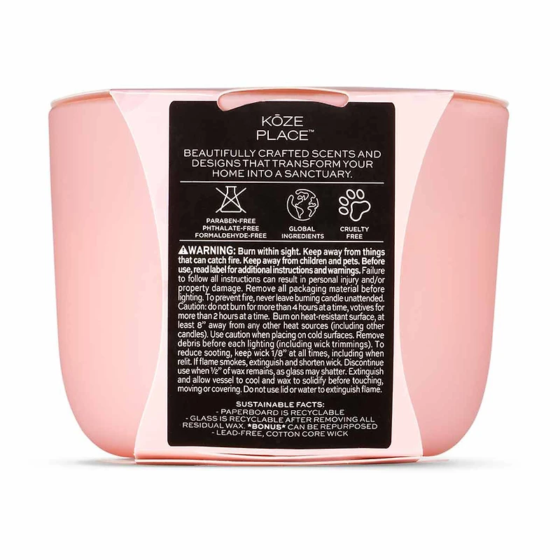 Koze Place Love Rosewater & Strawberry Scented Candle, 8 oz