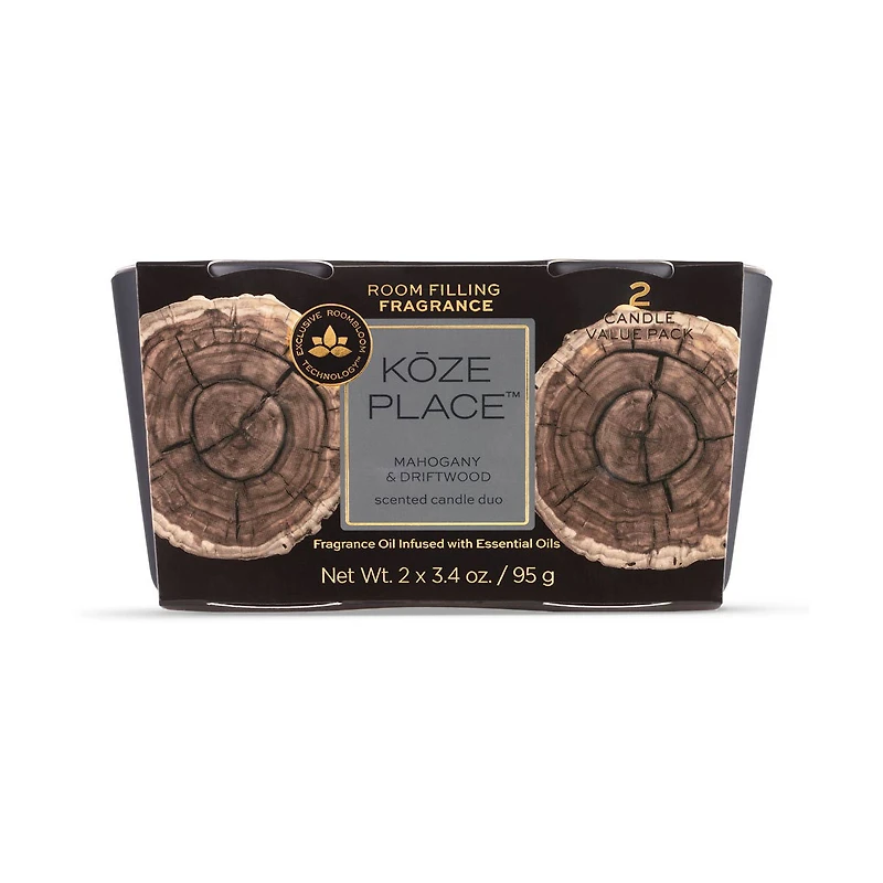 Koze Place Mahogany & Driftwood Scented Candle Duo, 3.4 oz, 2 ct