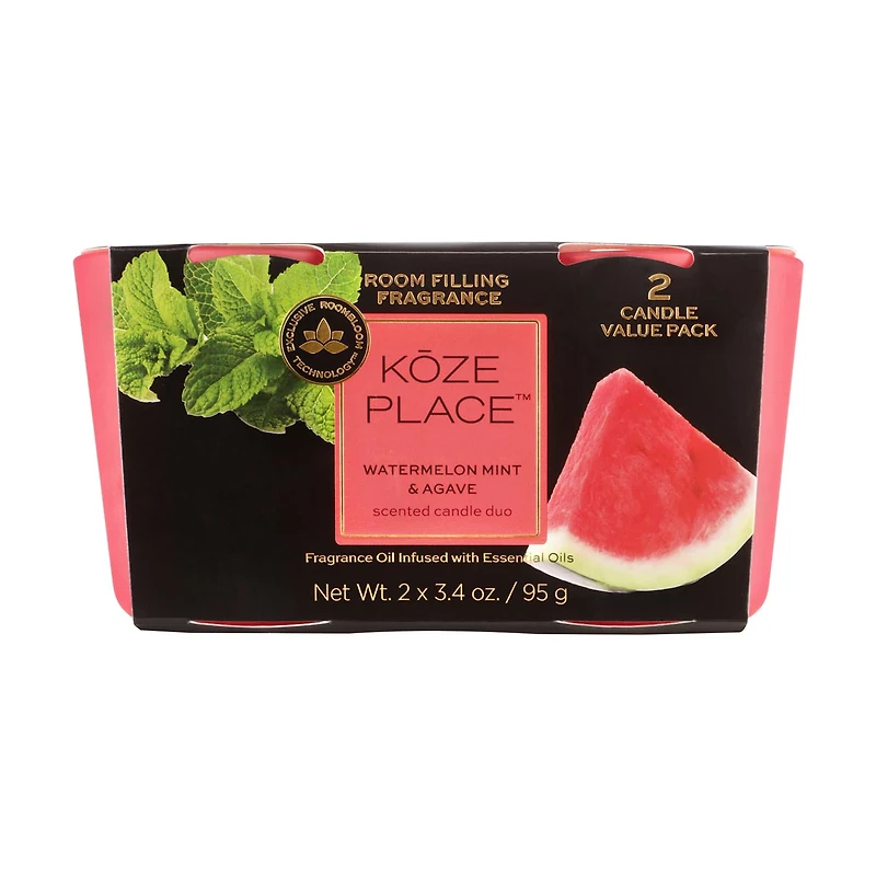 Koze Place Watermelon Mint & Agave Scented Candle Duo, 3.4 oz, 2 ct