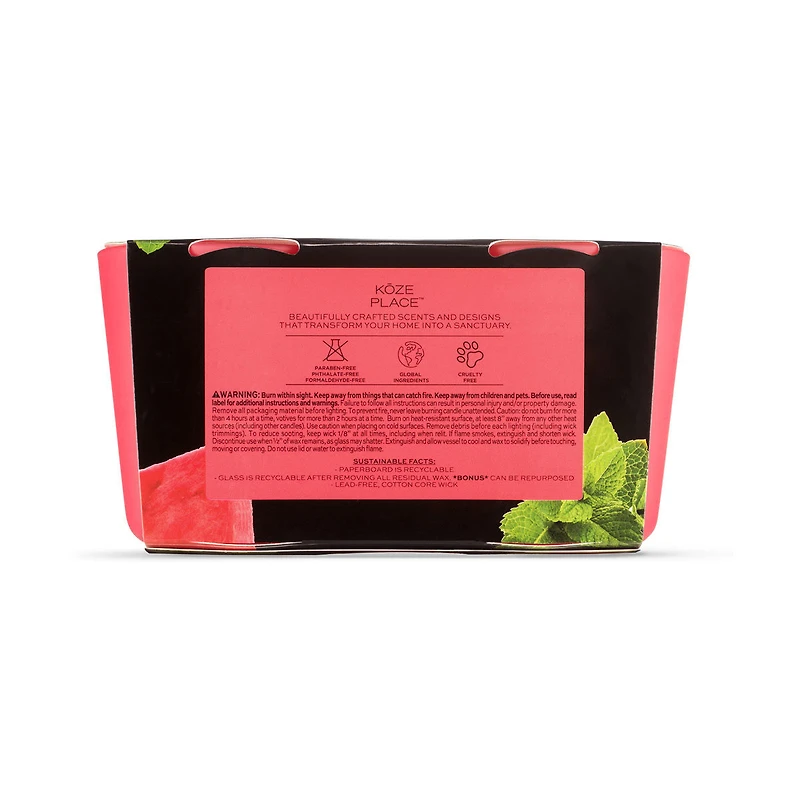 Koze Place Watermelon Mint & Agave Scented Candle Duo, 3.4 oz, 2 ct
