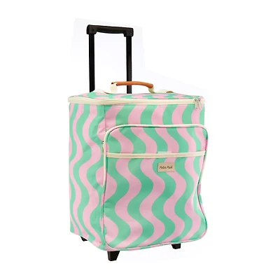 Polar Pack Pink & Green Wavy Striped 40-Can Rolling Insulated Cooler Bag with Retractable Handle