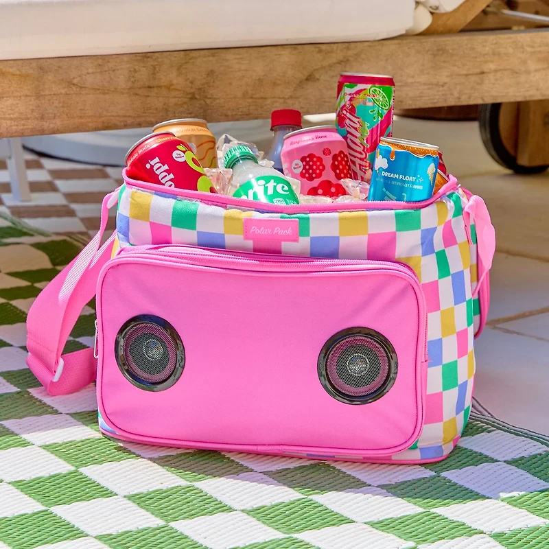 Polar Pack 24-Can Insulated Cooler Bag with Bluetooth Speaker, 2 Assorted Summer Prints