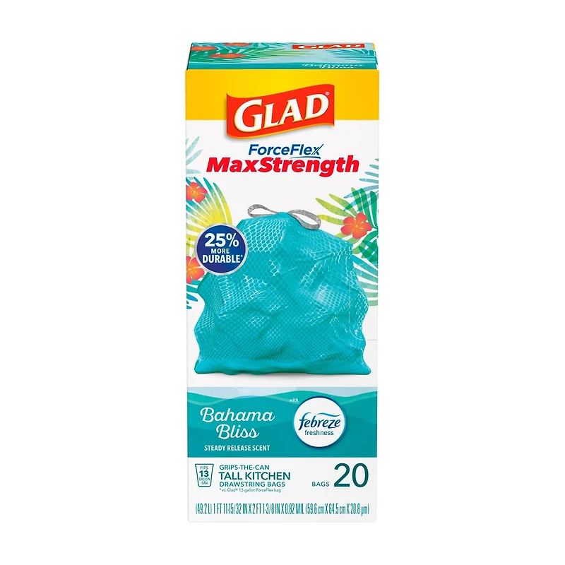 Glad ForceFlex MaxStrength Scented Tall Kitchen Trash Bags, 13 Gallon, 20 Bags