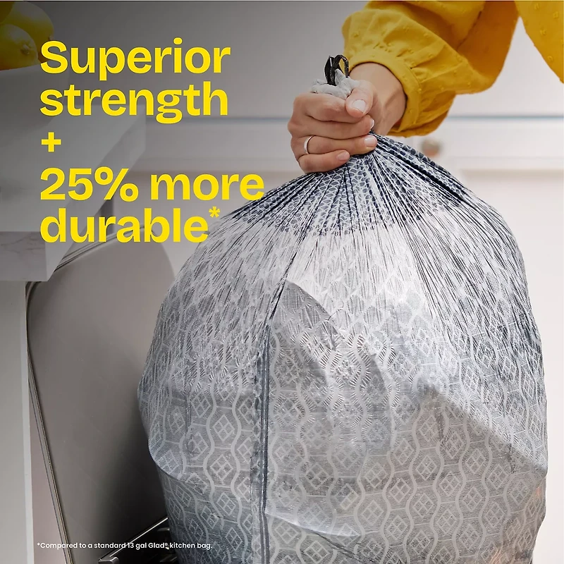 Glad ForceFlex MaxStrength Drawstring Trash Bags, 13 Gallon, Odor Shield, 20 ct