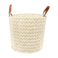 Round Woven Natural Fabric Rope Basket with Handles, Cream, X-Large