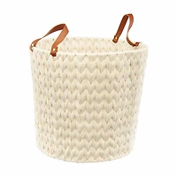 Round Woven Natural Fabric Rope Basket with Handles, Cream, X-Large