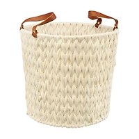 Round Woven Natural Fabric Rope Basket with Handles, Cream, Large