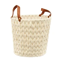 Round Woven Natural Fabric Rope Basket with Handles, Cream, Medium