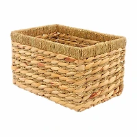Rectangular Water Hyacinth Woven Basket with Top Detail, Natural, Medium