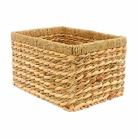 Rectangular Water Hyacinth Woven Basket with Top Detail, Natural, Large