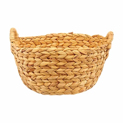 Round Water Hyacinth Braided Basket, Natural, Medium