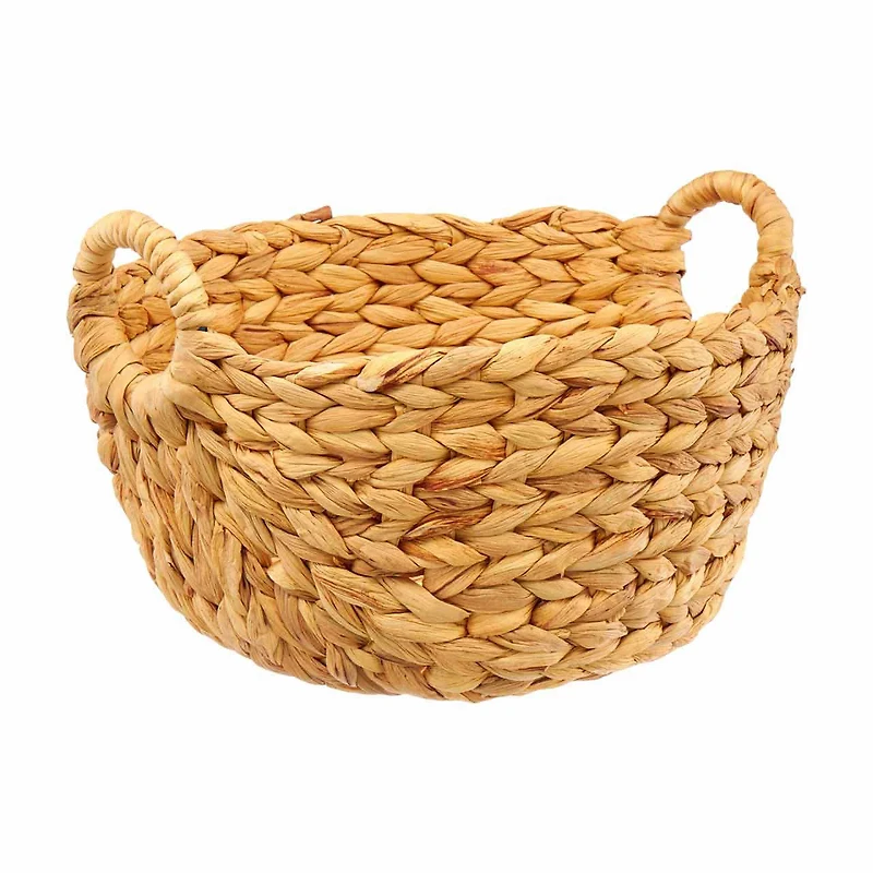 Round Water Hyacinth Braided Basket, Natural, Medium