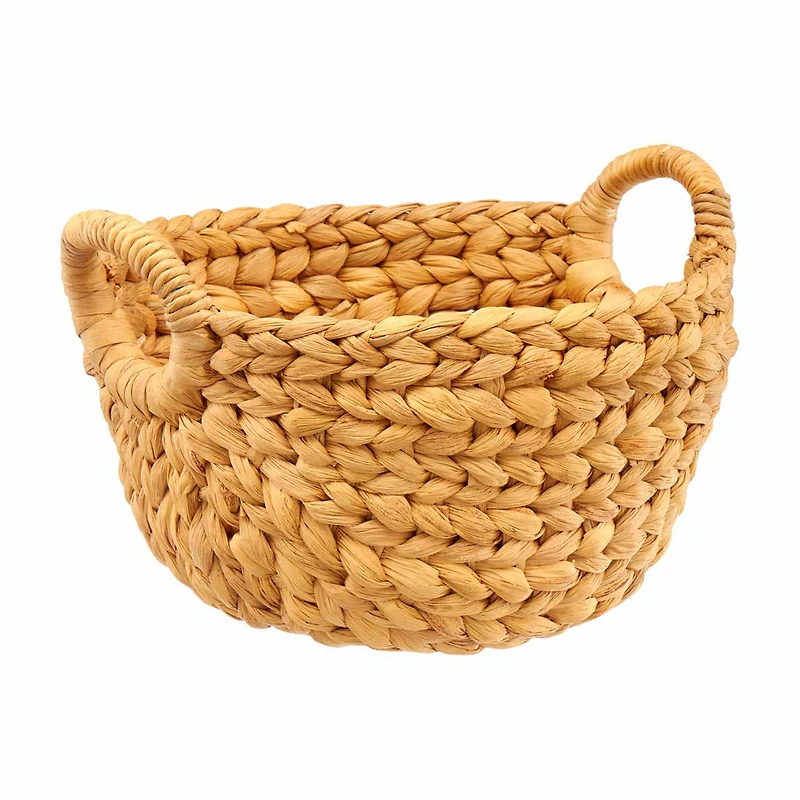 Round Water Hyacinth Braided Basket, Natural, Small