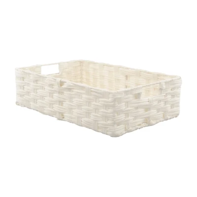 Rectangular Woven Wicker Basket with Handles, White, Large