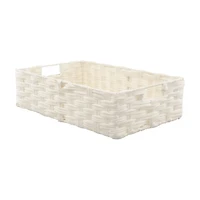 Rectangular Woven Wicker Basket with Handles, White, Large